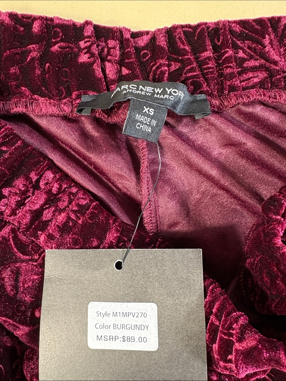 Marc New York Andrew Marc Burgundy Velvet Burnout Floral Wide Leg Pants XS NWT - Picture 3 of 11